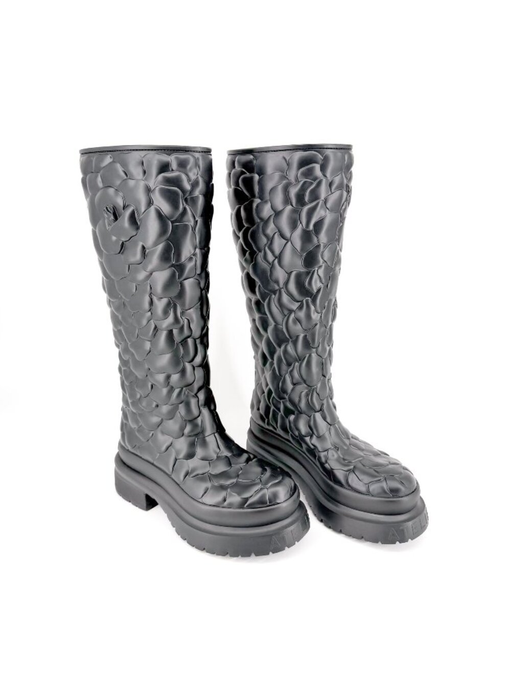 Valentino Atelier 03 Rose Edition Rain Boots Black Rubber Knee High Size 38 US 8